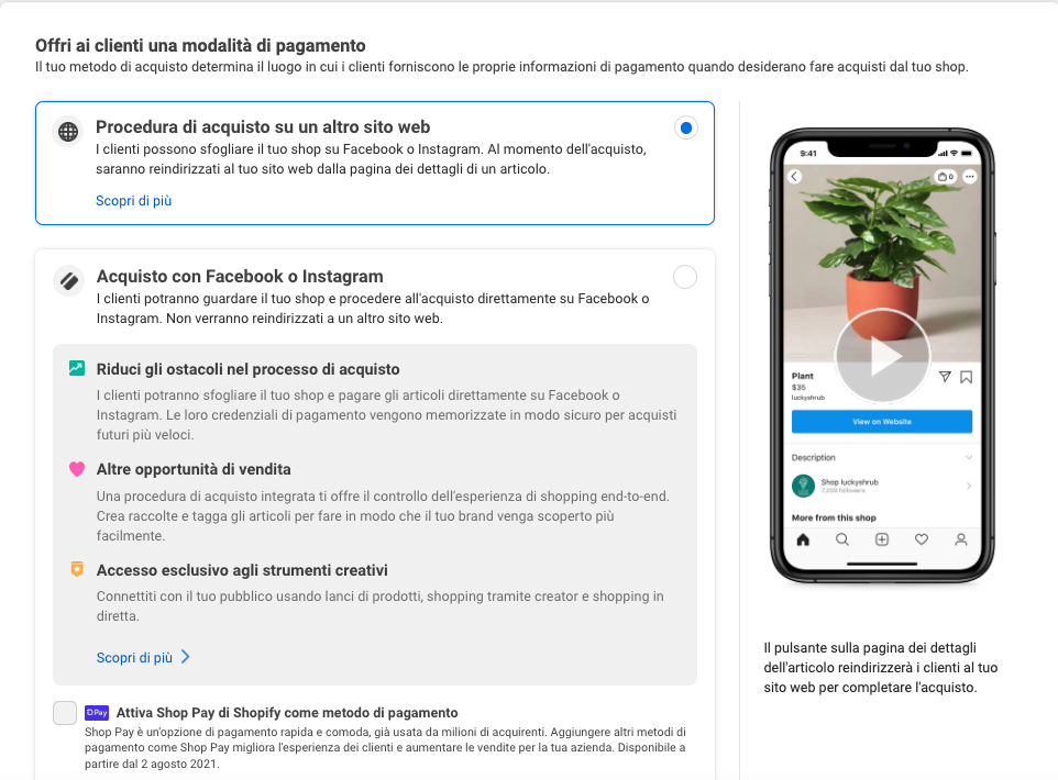 facebook shop metodo pagamento