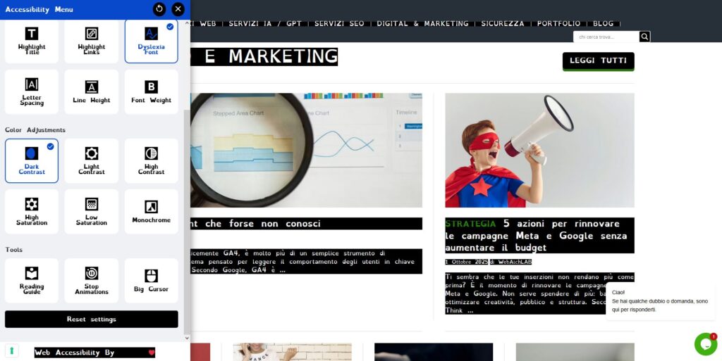 accessibilità sito web contrasto